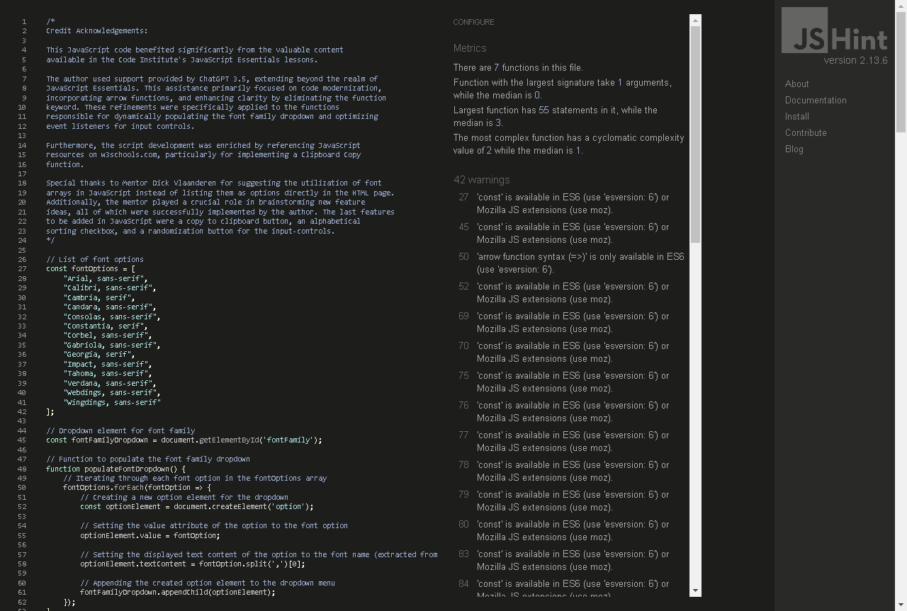 JSHint JavaScript Validator
